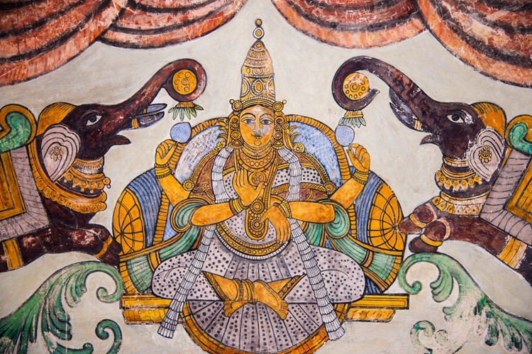 Nayaka painting van Gajalakshmi, Brihadishvara Temple in Tanjore (Thanjavur), Zuid-India